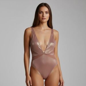 🌻Victoria’s Secret Shine Metallic Plunge Bodysuit Womens Teddy Size Small